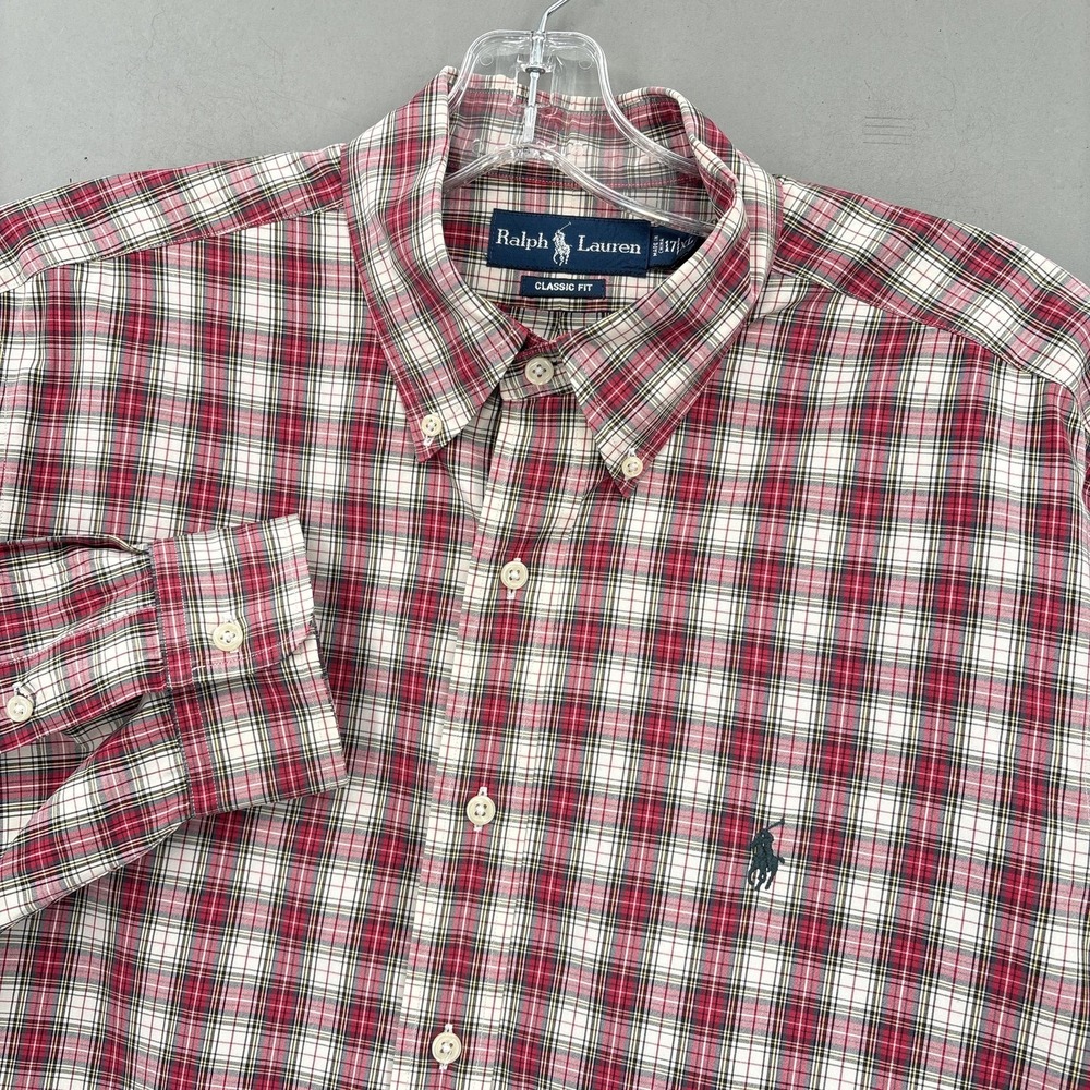 Ralph Lauren Shirt‎ Mens XL Red Plaid Classic Fit Button Down Long Sleeve Tartan